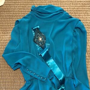 Ursula of Switzerland Elegant Teal Blouse Vintage